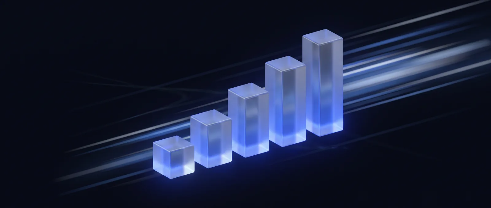 Ascending performance bars with velocity streaks sweeping to the right, evoking speed.