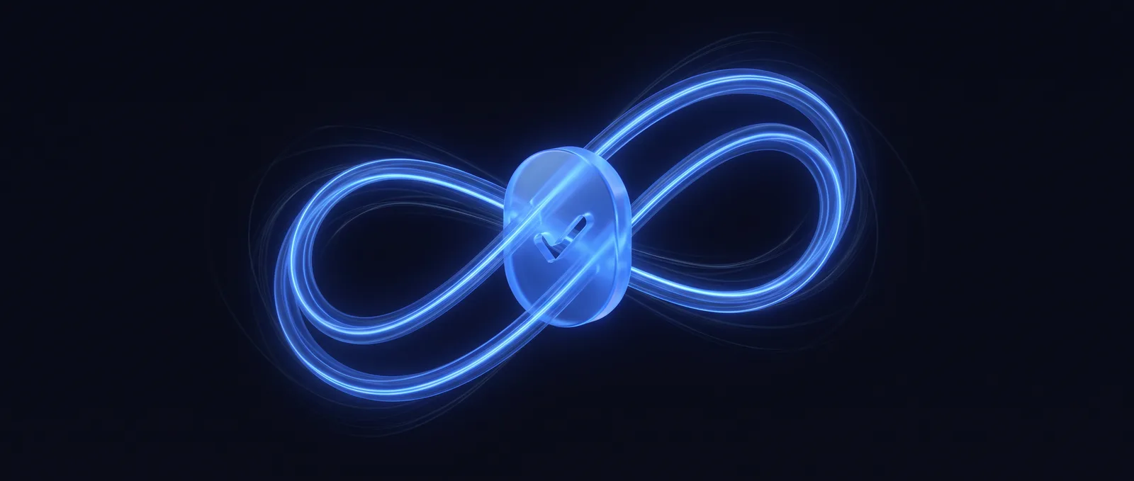 Two loops forming a figure-eight passing through a central gate node marked with a checkmark — the two-loop evaluation harness.
